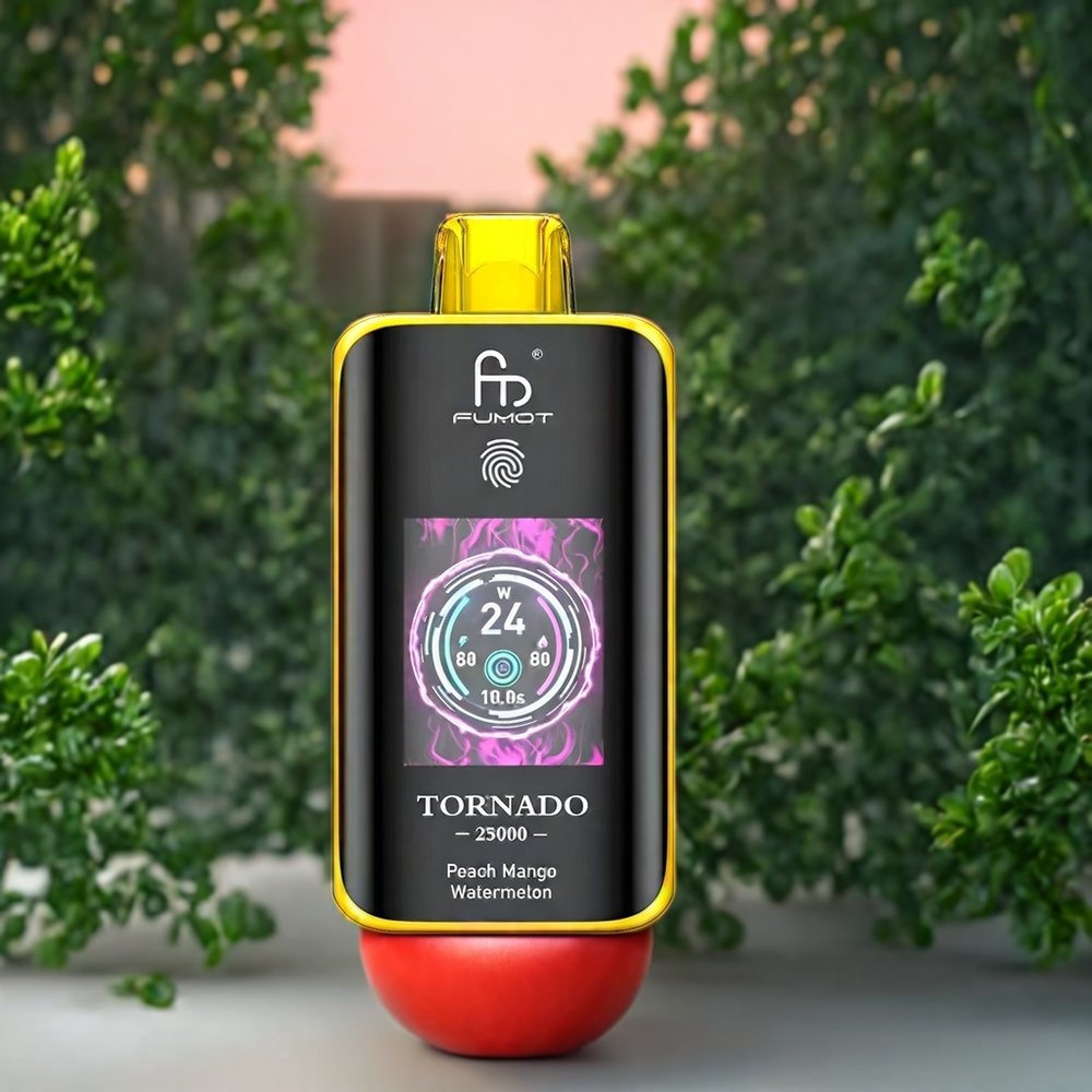 Fumot Tornado 25000 Puffs Belgique Grossiste HD Screen 20ml E-liquide Pré-rempli Pêche Mangue Pastèque