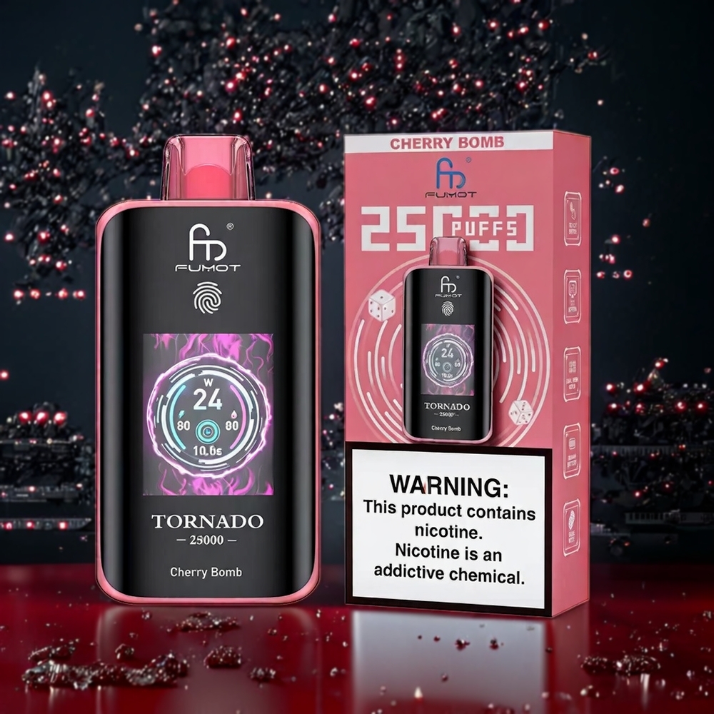 Fumot Tornado 25000 Puffs Belgique Grossiste HD Screen 700mAh Cherry Bomb (Bombe Cerise)