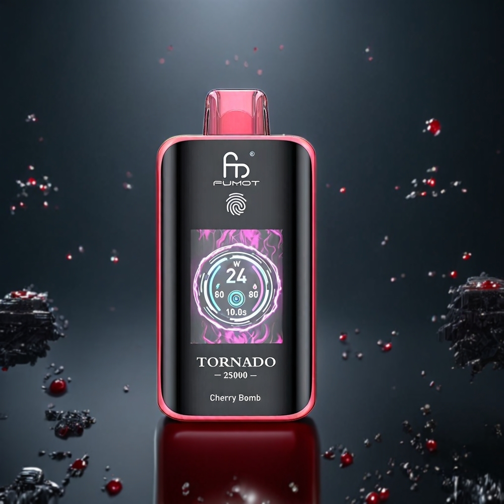 Fumot Tornado 25000 Puffs Belgique Grossiste HD Screen 700mAh Cherry Bomb (Bombe Cerise)