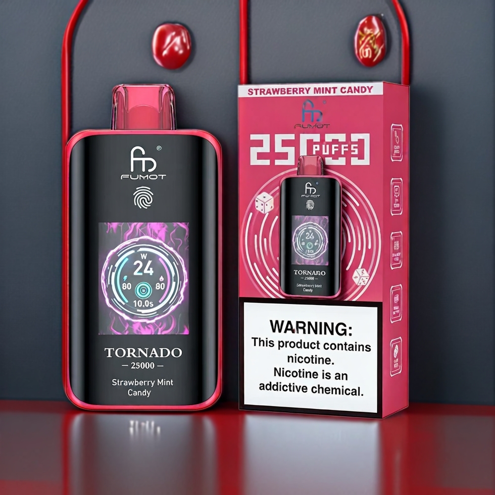 Fumot Tornado 25000 Puffs Belgique Grossiste HD Screen 700mAh Fraise Menthe Bonbon