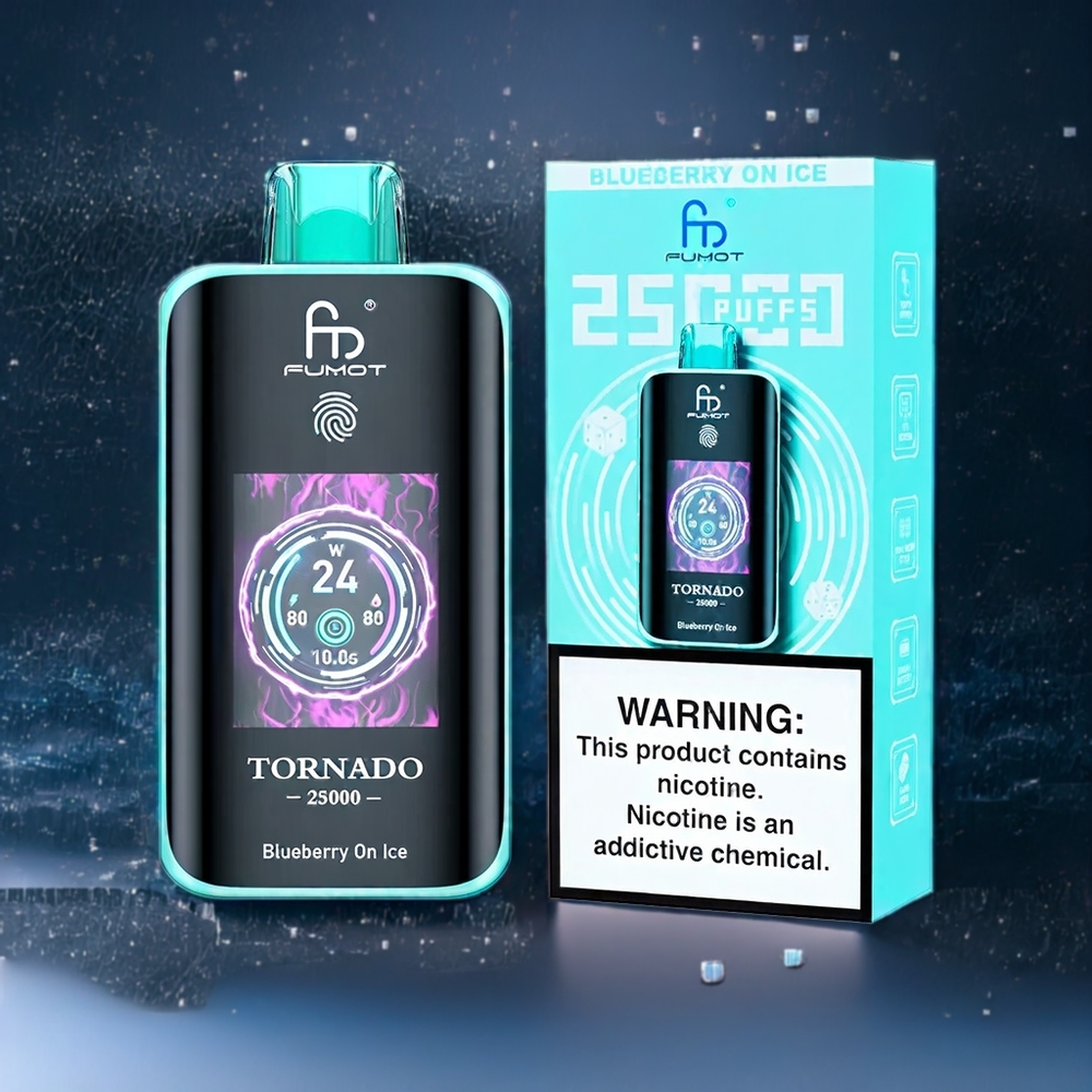 Fumot Tornado 25000 Puffs Belgique Grossiste Écran HD 20ml Myrtille Glacée Rechargeable 700mAh