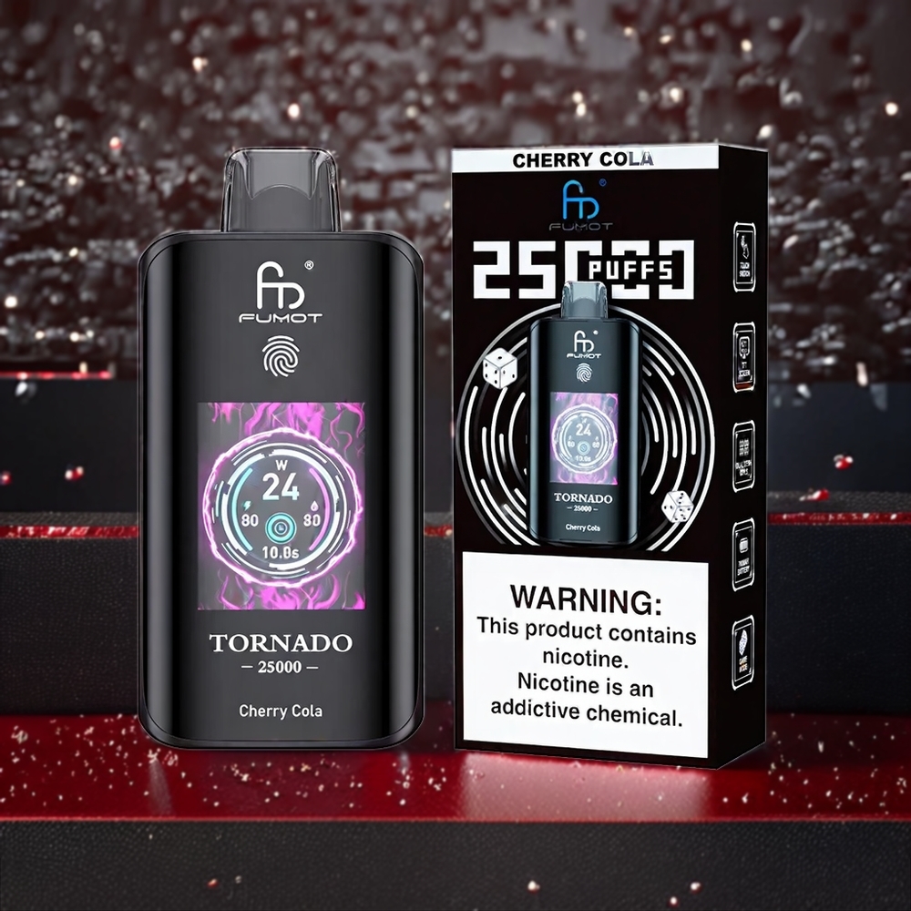 Fumot Tornado 25000 Puffs Vape Cerise Cola Belgique Grossiste avec Écran HD et 700mAh Batterie Rechargeable
