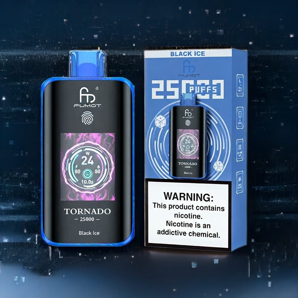 Fumot Tornado 25000 Puffs Vape Glace Noire Belgique Grossiste 700mAh 20ml