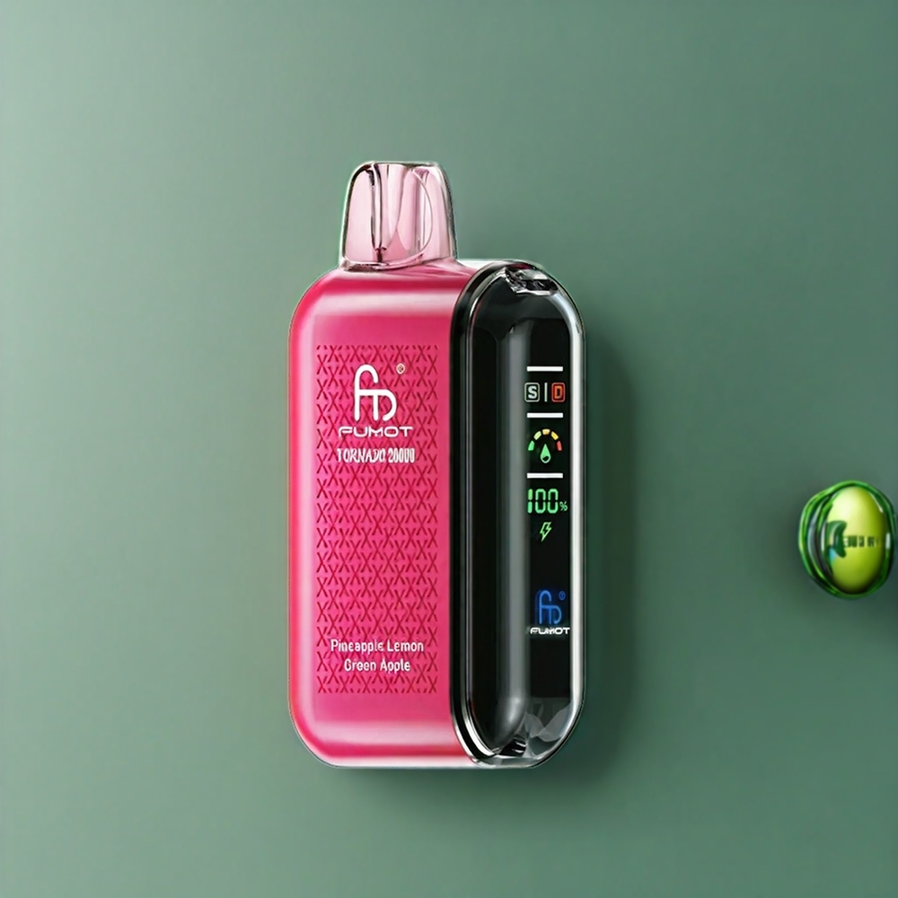 Fumot Tornado Belgique Grossiste 20000 Puffs Vape Ananas Citron Pomme Verte avec Dual Mesh Coil et Smart Display