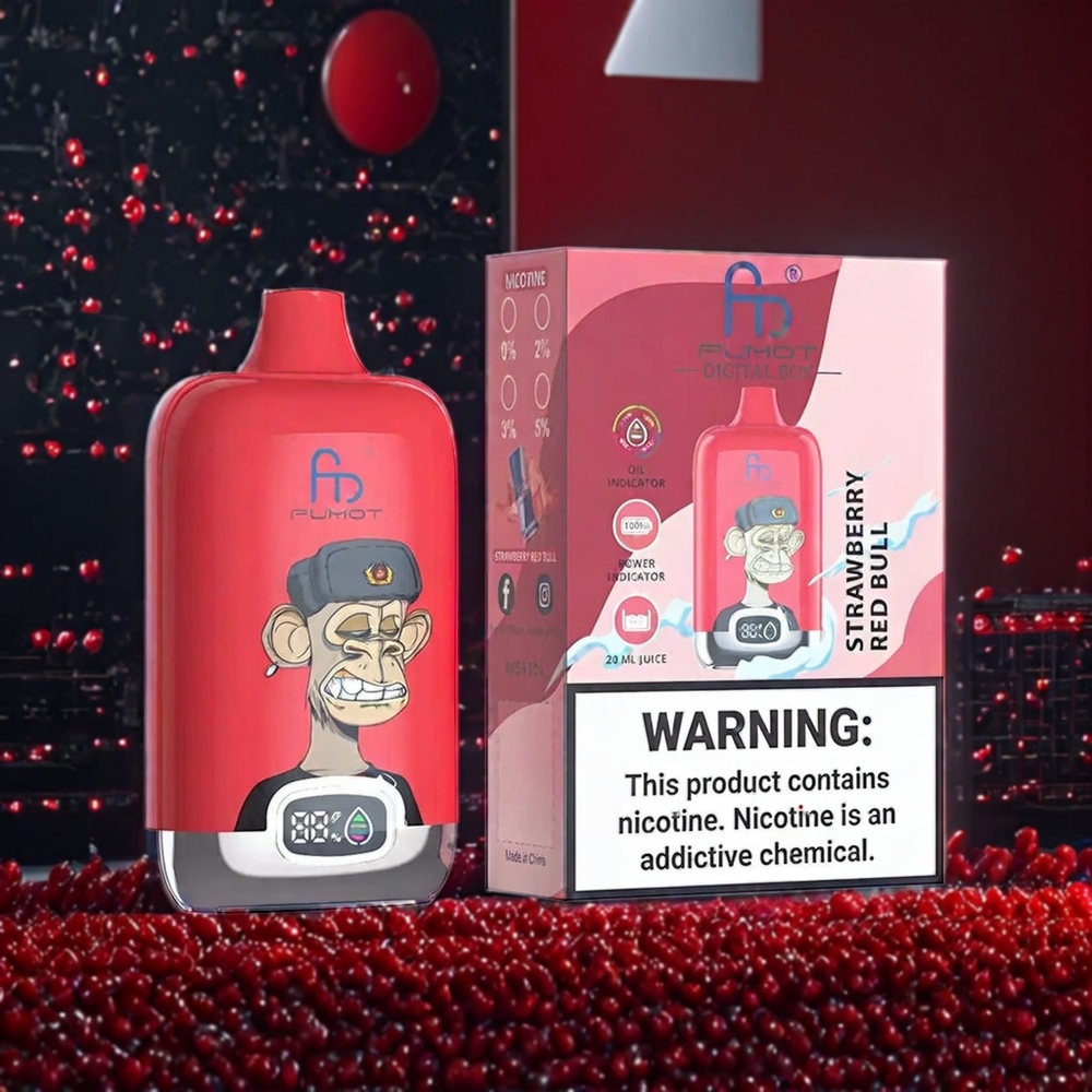 Fumot Tornado Belgique Grossiste Boîte Digitale 12000 Puffs 67g Fraise Red Bull Type-C