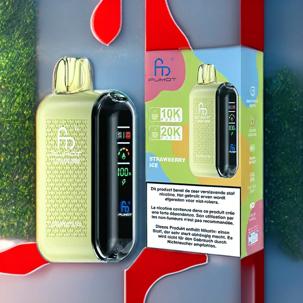 Fumot Tornado Belgique Grossiste avec 20000 Puffs et Dual Mesh Coil Glace à la Fraise