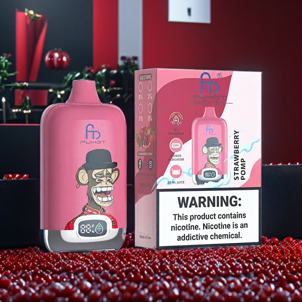 Fumot Tornado Digital Box 12000 Puffs Fraise Grenade Belgique Grossiste 67g Type-C