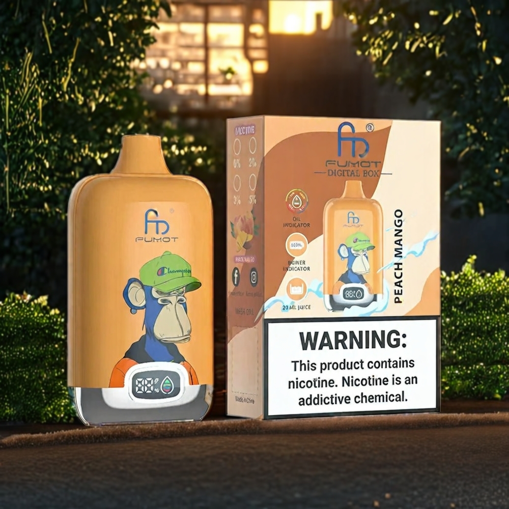 Fumot Tornado Digital Box Belgique Grossiste 12000 Puffs 20ml  Type-C Pêche Mangue