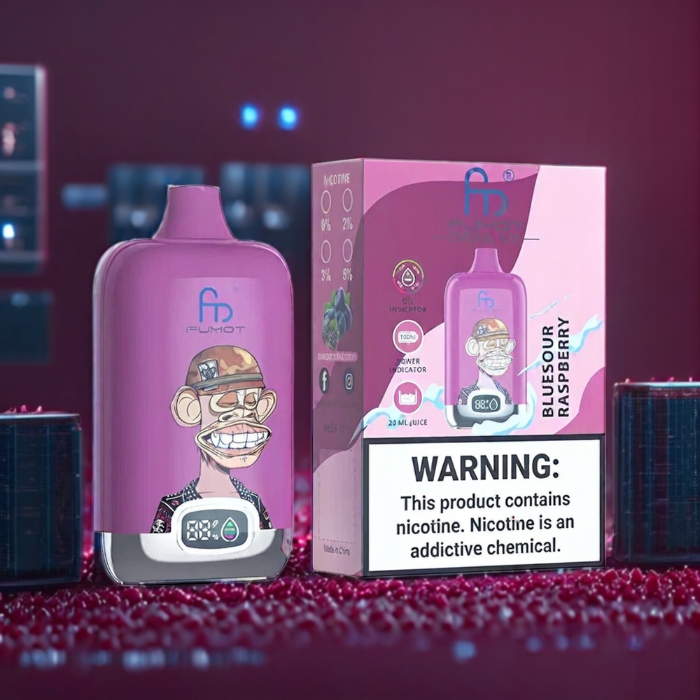 Fumot Tornado Digital Box Belgique Grossiste 12000 Puffs 20ml Coil Mesh Vape Bleu Framboise