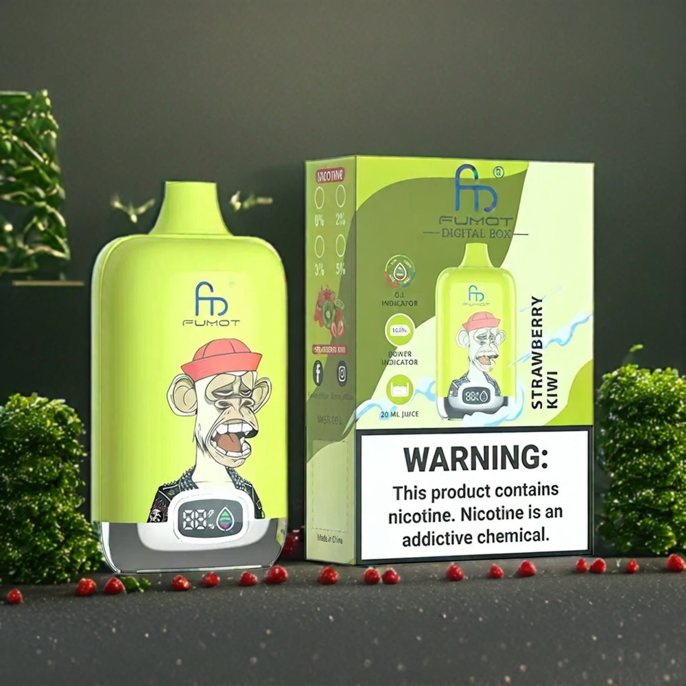 Fumot Tornado Digital Box Belgique Grossiste 12000 Puffs 20ml Fraise Kiwi Mesh Coil Type-C