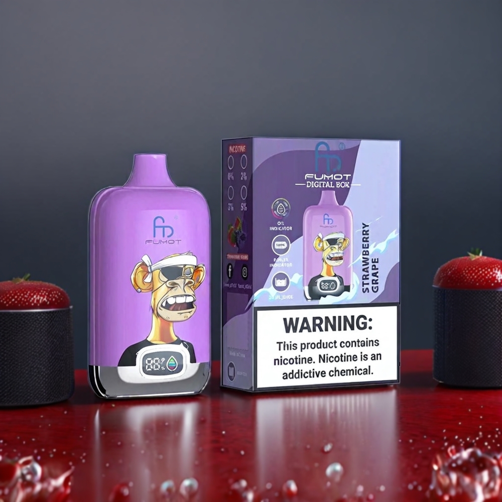 Fumot Tornado Digital Box Belgique Grossiste 12000 Puffs 20ml Type-C Fraise Raisin