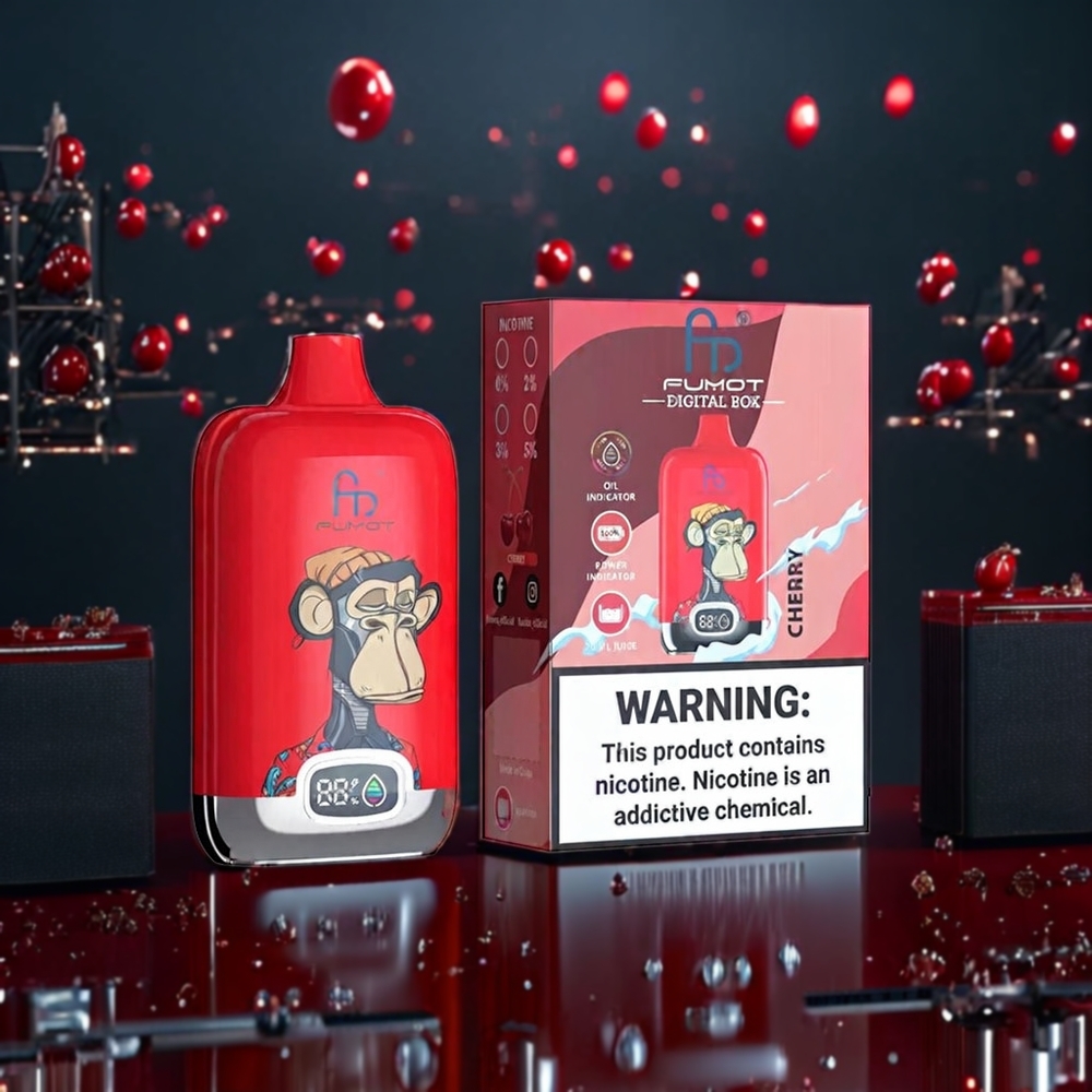 Fumot Tornado Digital Box Belgique Grossiste 12000 Puffs Cerise Type-C Rechargeable MTL