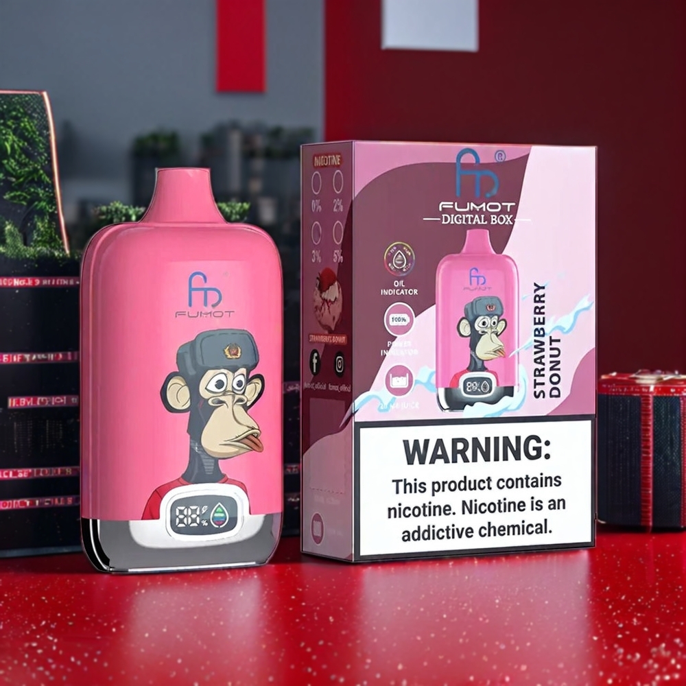 Fumot Tornado Digital Box Belgique Grossiste 12000 Puffs E-Liquide 20ml Fraise Beignet avec Batterie 550mAh