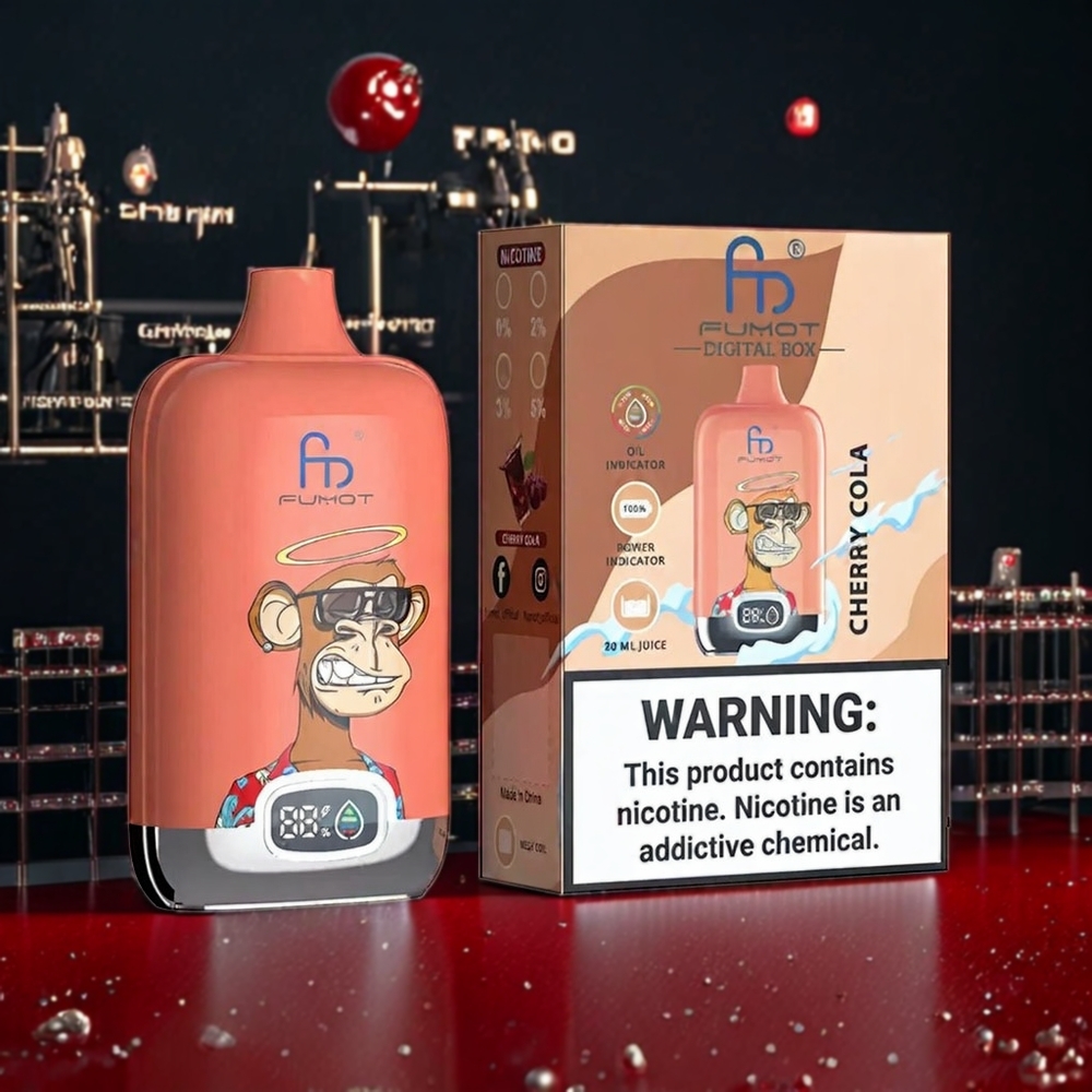 Fumot Tornado Digital Box Belgique Grossiste 12000 Puffs E-Liquide Cerise Cola 20ml MTL