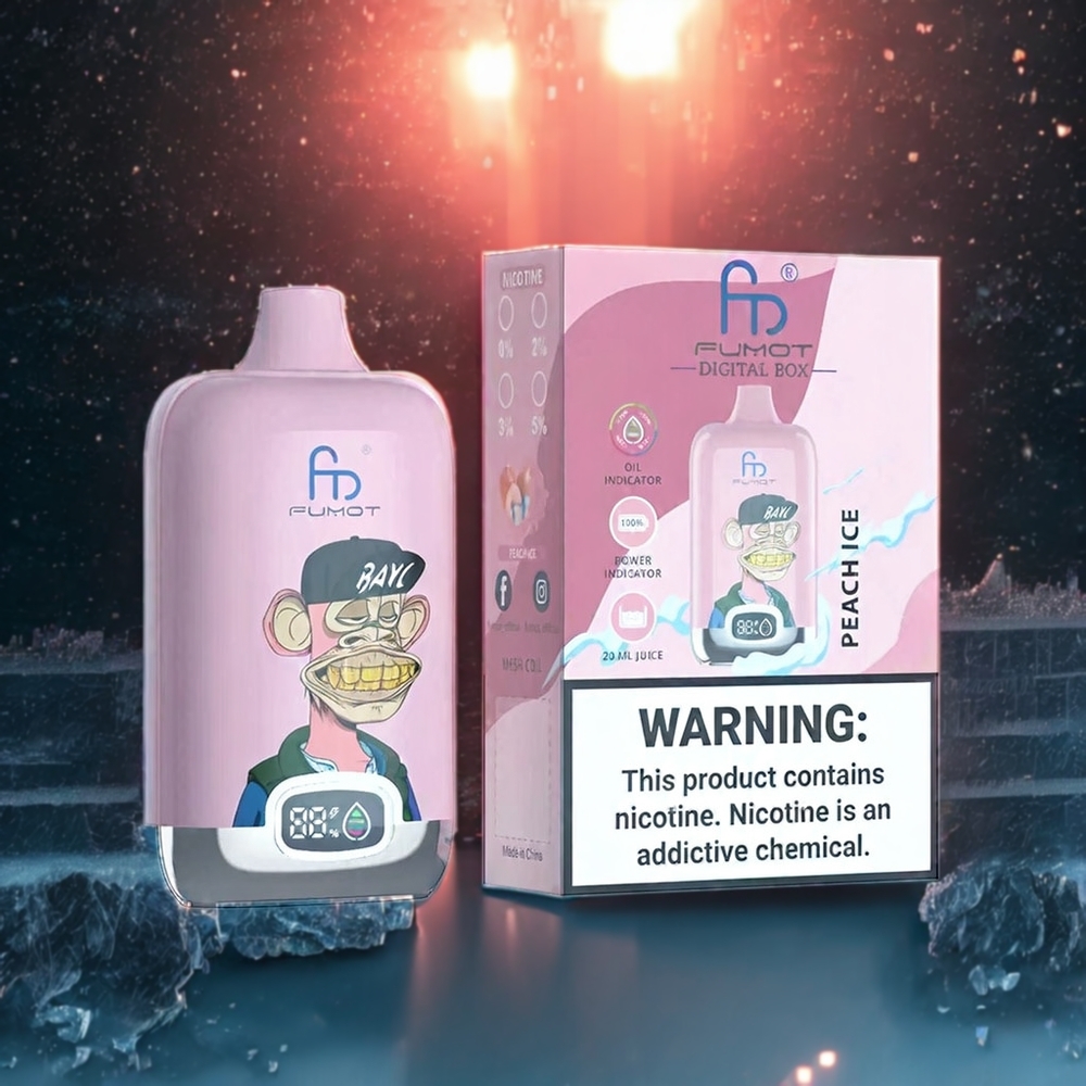 Fumot Tornado Digital Box Belgique Grossiste 12000 Puffs Pêche Glacée avec Type-C et 20ml E-Liquid