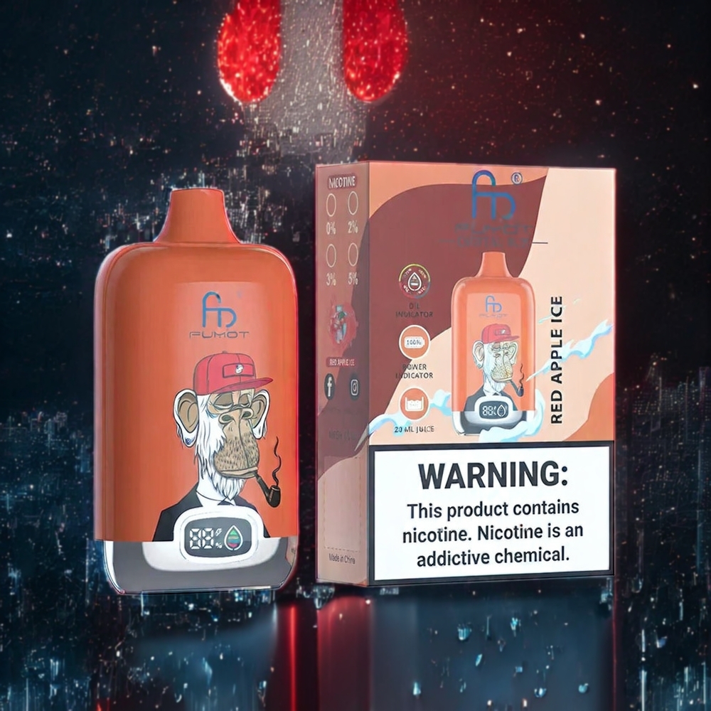 Fumot Tornado Digital Box Belgique Grossiste 12000 Puffs Vape 67g 20ml E-Liquid Pomme Rouge Glacée