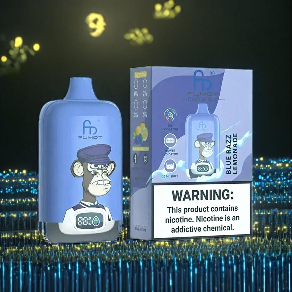 Fumot Tornado Digital Box Belgique Grossiste 12000 Puffs Vape Blue Razz Lemonade 67g Mesh Coil