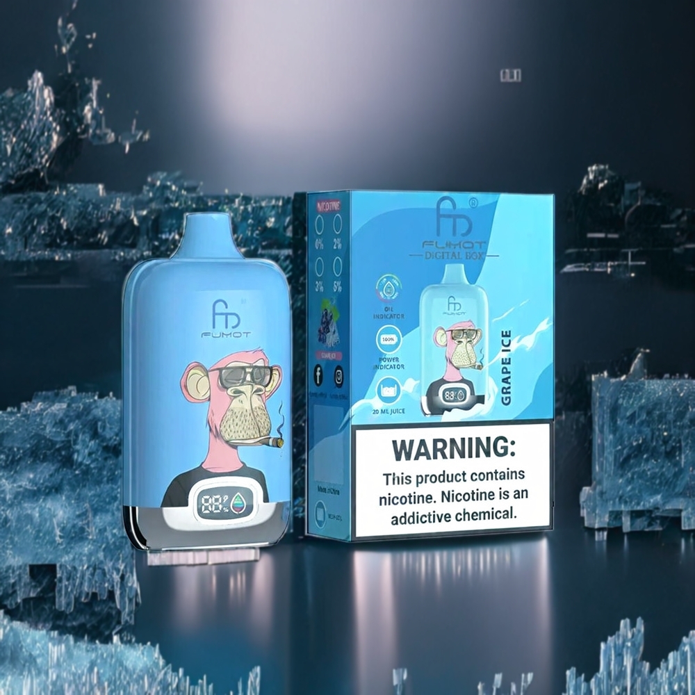 Fumot Tornado Digital Box Belgique Grossiste 12000 Puffs Vape Glace Raisin avec Type-C et 20ml E-Liquid