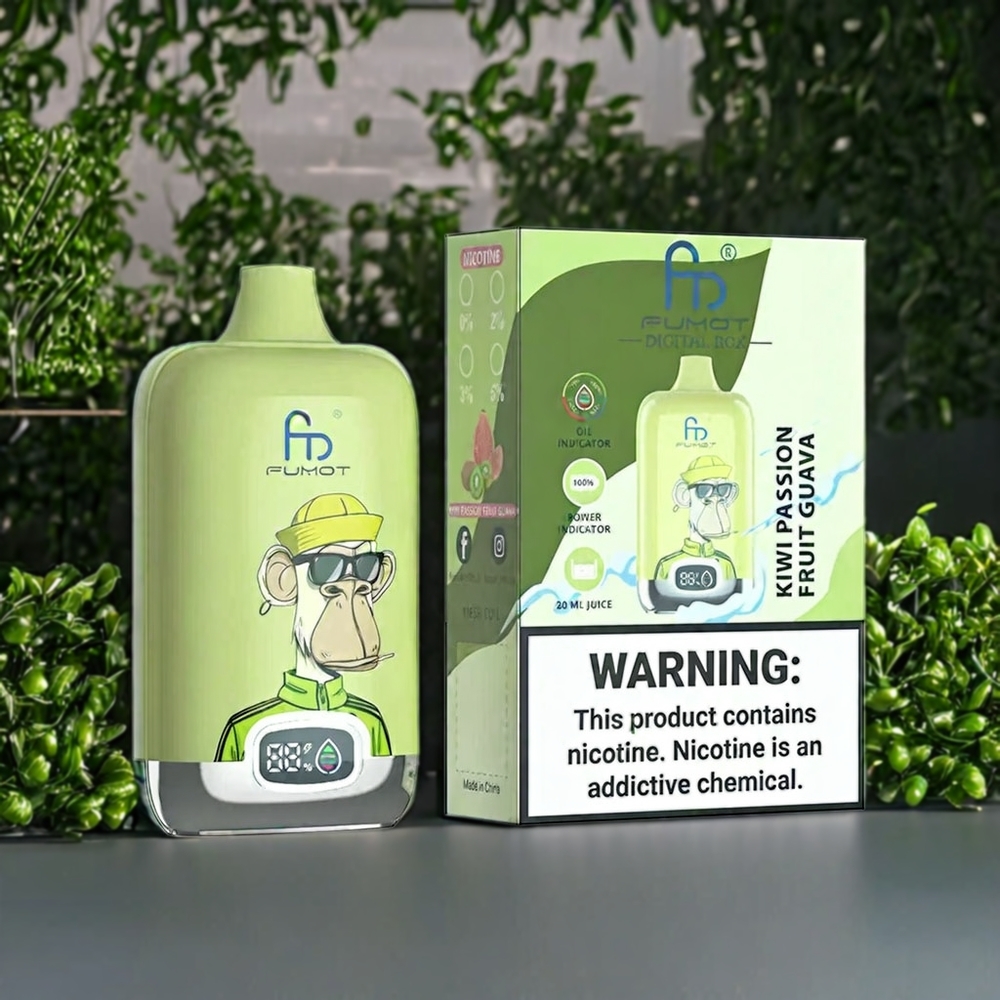 Fumot Tornado Digital Box Belgique Grossiste 12000 Puffs Vape Kiwi Fruit de la Passion Goyave 67g Type-C