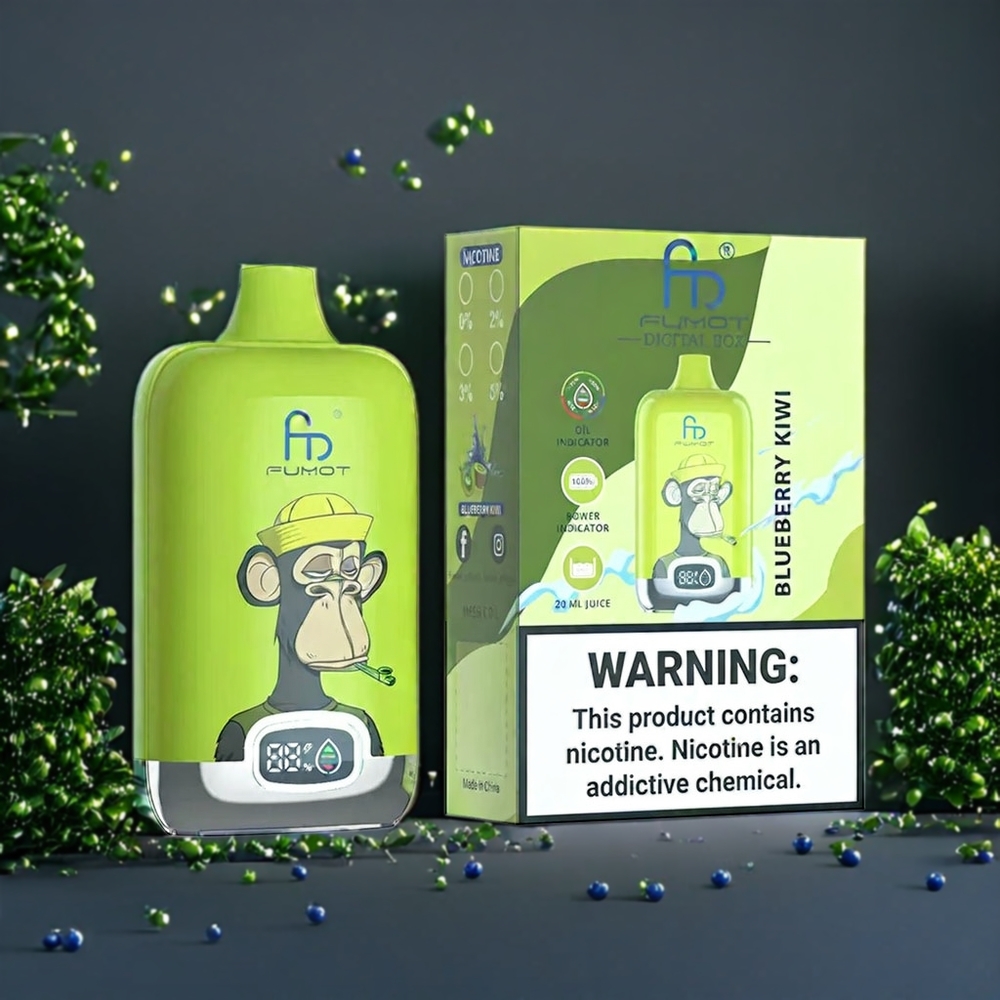 Fumot Tornado Digital Box Belgique Grossiste 12000 Puffs Vape Myrtille Kiwi 550mAh Type-C