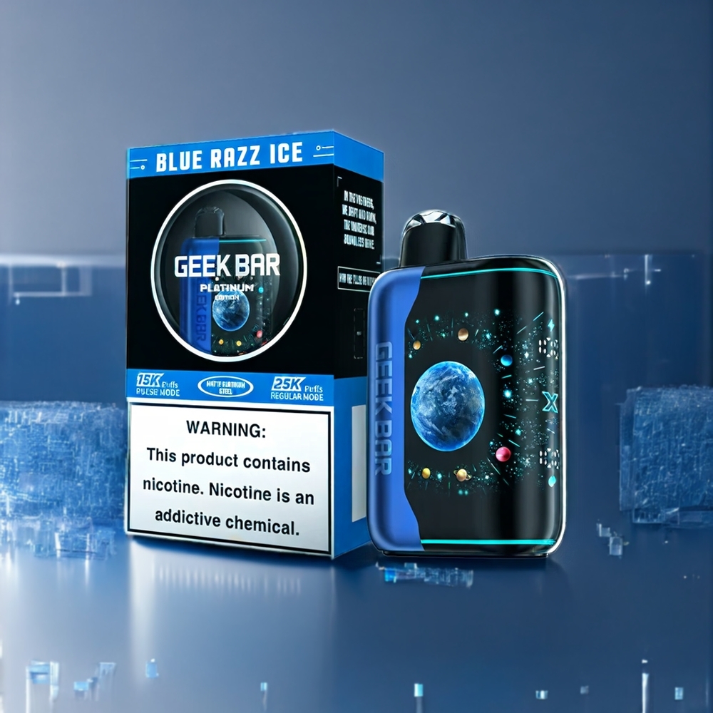 Geek Bar Pulse X Platinum Edition Belgique Grossiste 25000 Bouffées Écran 3D Dynamique Blue Razz Ice (Framboise Bleue Glacée)
