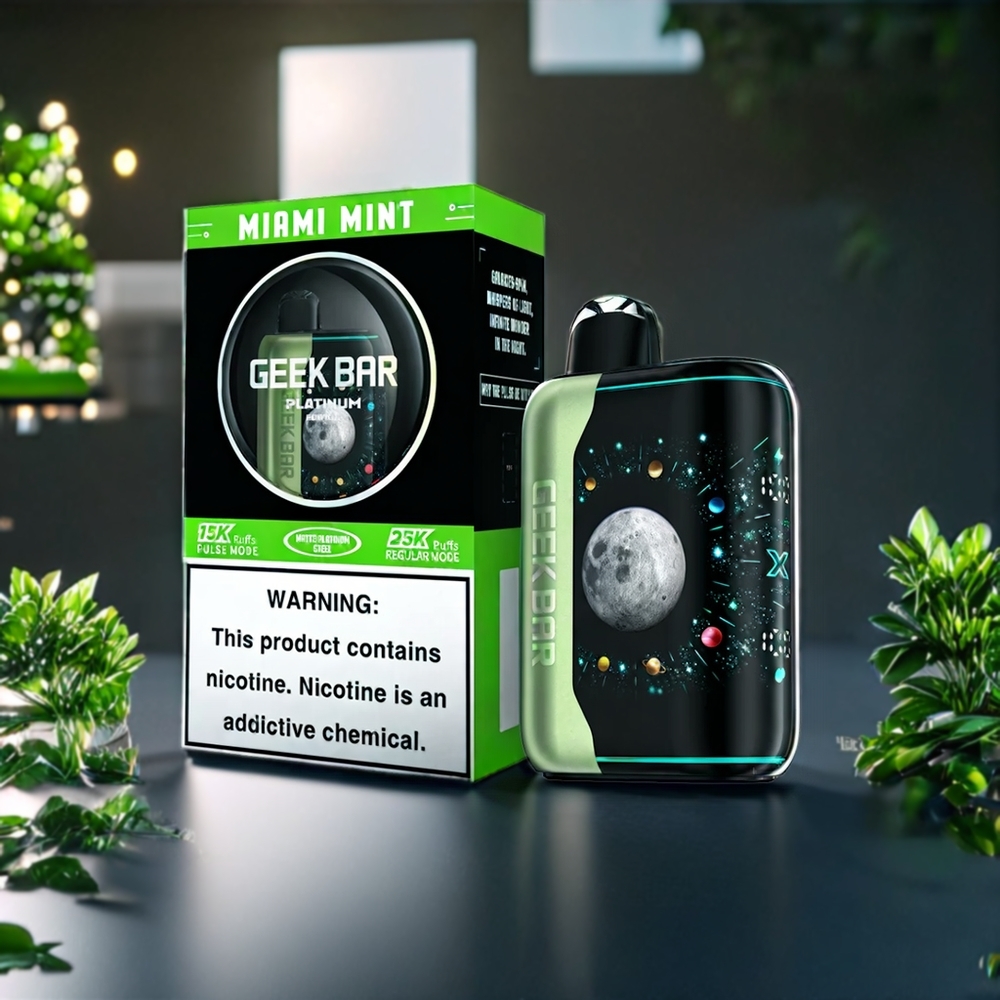 Geek Bar Pulse X Platinum Edition Belgique Grossiste 25k Vape Menthe de Miami 25000 Puffs Écran Courbé 3D Dynamique