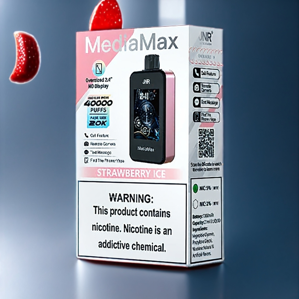 JNR MediaMax Belgique Grossiste 40000 Puffs 21mL Fraise Glacée Vape
