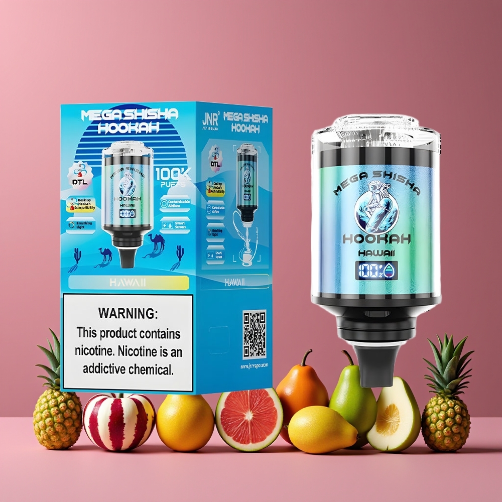 JNR Mega Shisha Hookah 100K 60ml 2200mAh Belgique Grossiste Compatibilité Bureau Hawaii