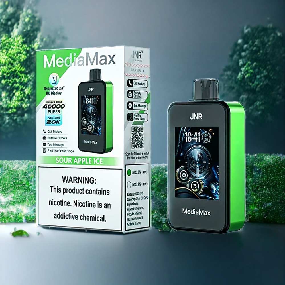 Jnr Mediamax 40000 Puffs Belgique Grossiste 21mL 5 Pomme Verte Glacée Vape