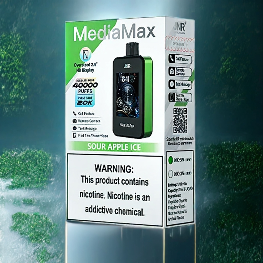 Jnr Mediamax 40000 Puffs Belgique Grossiste 21mL 5 Pomme Verte Glacée Vape