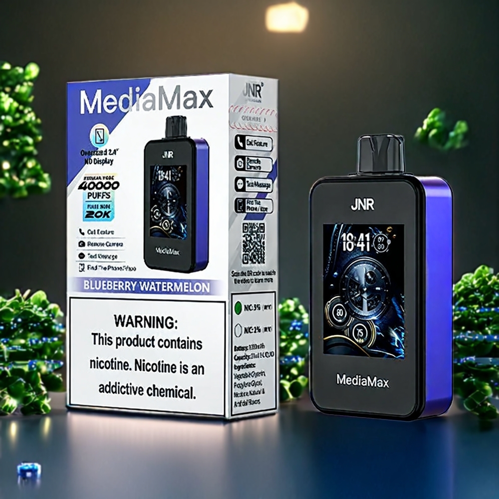Jnr Mediamax Belgique Grossiste 40000 Puffs 21mL HD Display Vape Myrtille Pastèque