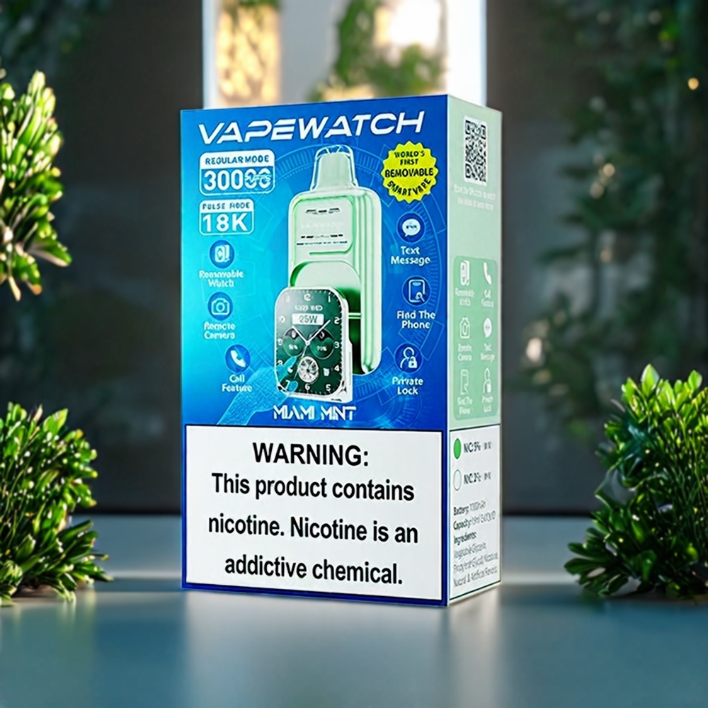 Jnr Vape Watch 30000 Puffs Belgique Grossiste 1000mAh Type-C Menthe de Miami