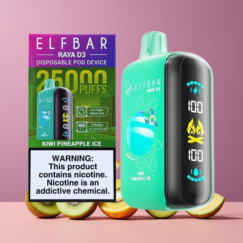 Kiwi Ananas Glace ELF BAR RAYA D3 25000 Puffs Belgique Grossiste 23ml Type-C