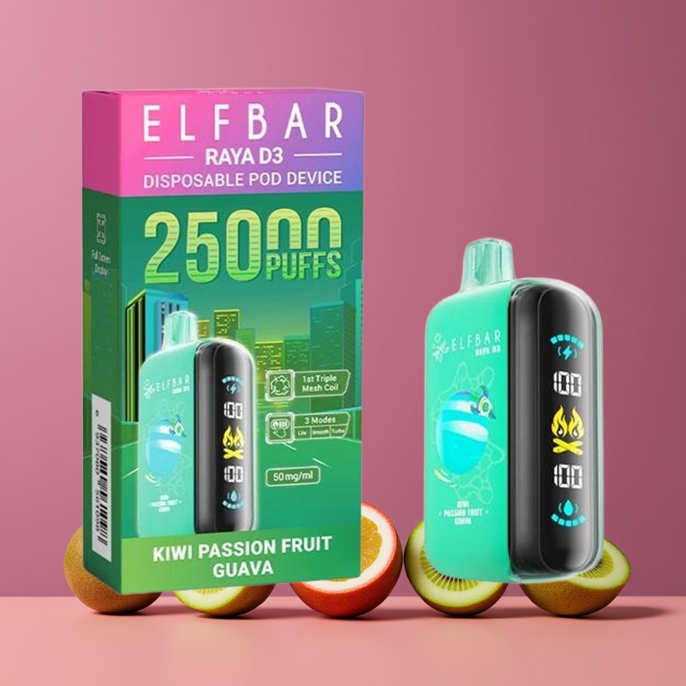Kiwi Fruit de la Passion Goyave ELF BAR RAYA D3 25000 Puffs Belgique Grossiste 23ml Type-C