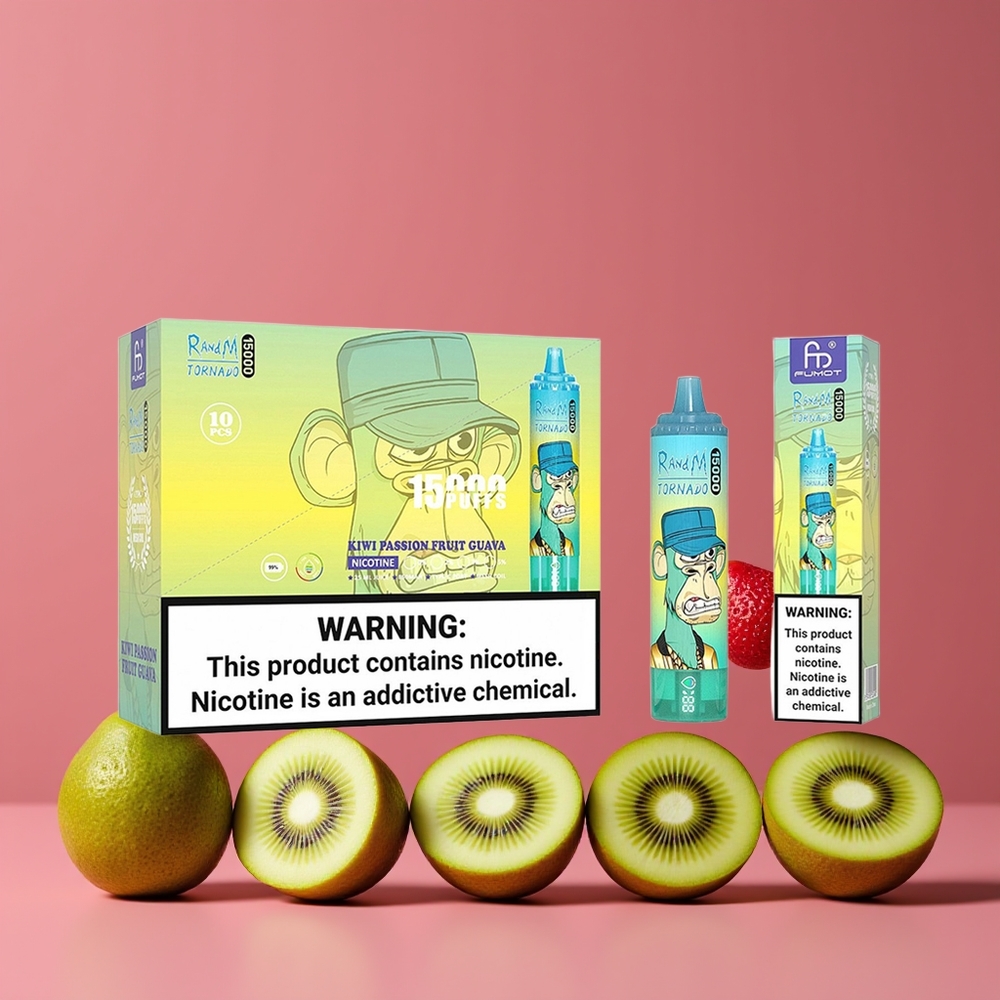 Kiwi Fruit de la Passion Goyave RandM Fumot Tornado 15000 Puffs Belgique Grossiste 25ml 850mAh