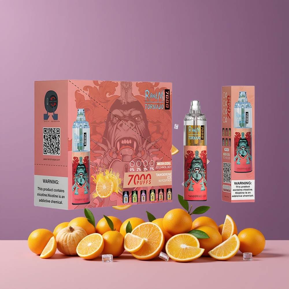Mandarine Glace RandM Fumot Tornado 7000 Puffs 14ML Belgique Grossiste Mesh Coil Air-Adjustable