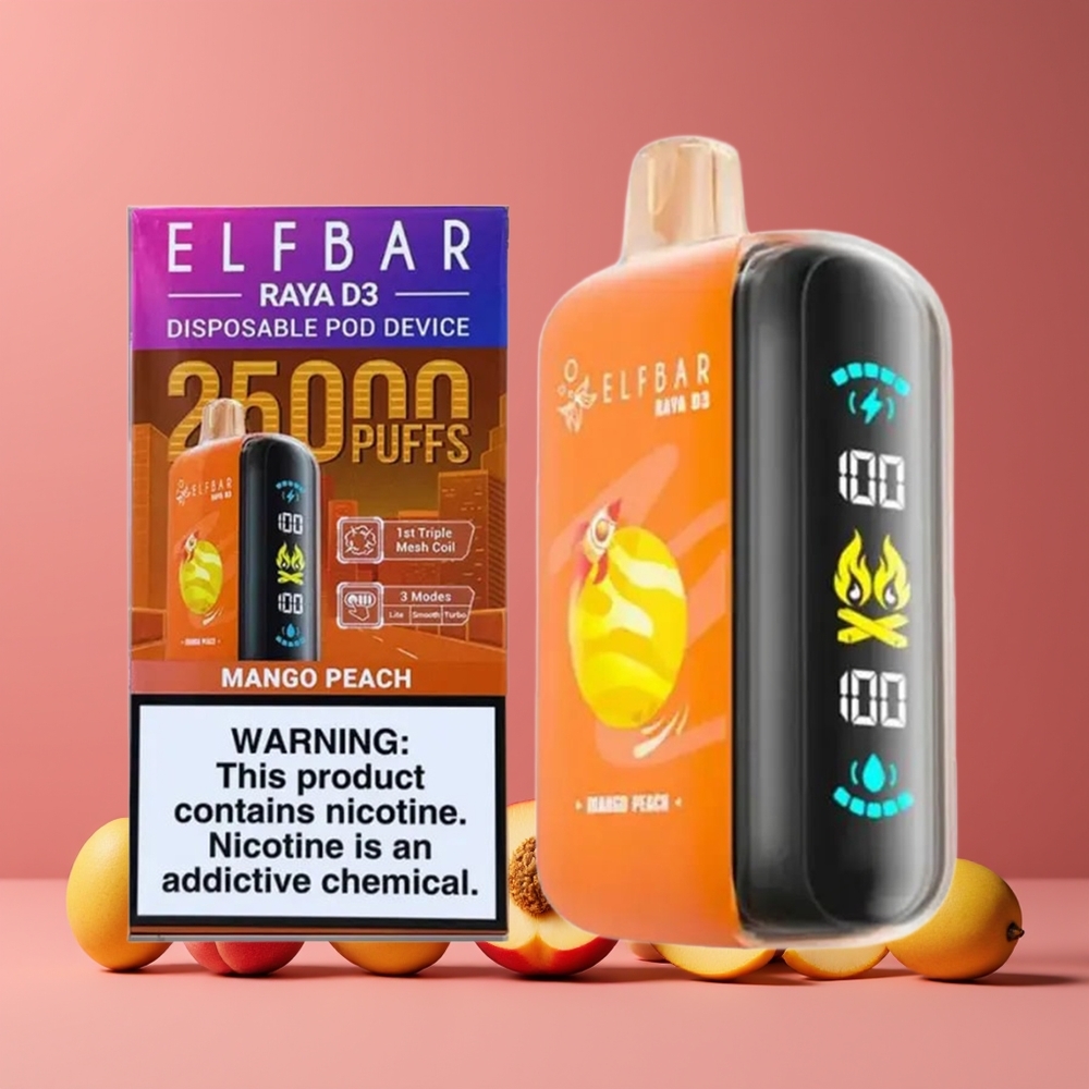 Mangue Pêche ELF BAR RAYA D3 25000 Puffs Belgique Grossiste 23ml Type-C