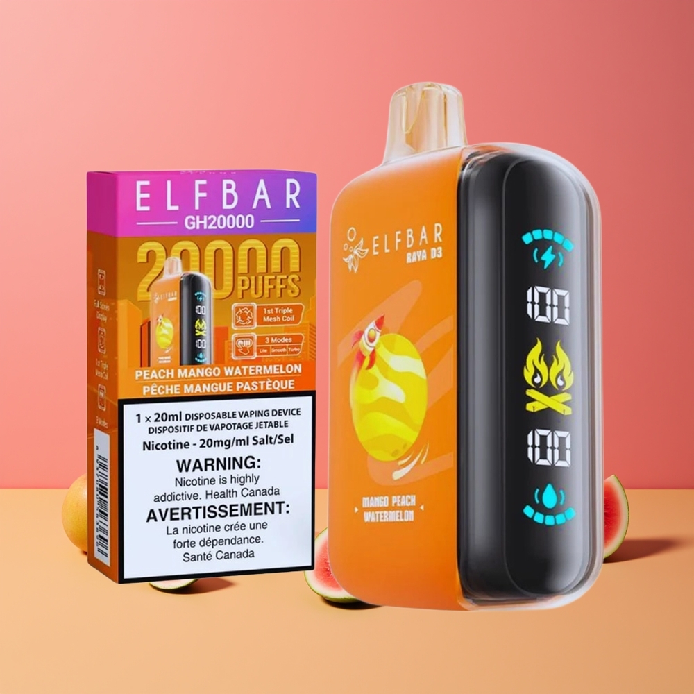Mangue Pêche Pastèque ELF BAR RAYA D3 25000 Puffs Belgique Grossiste 23ml Type-C