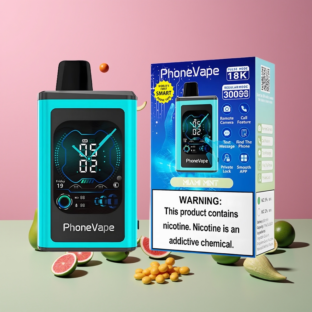 Menthe Miami JNR PhoneVape 30000 bouffées Belgique Grossiste Turbo Mode App Controlled