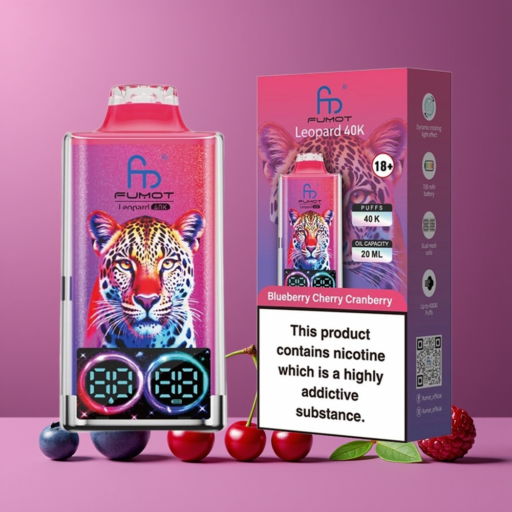 Myrtille Cerise Canneberge Fumot Leopard 40K Puffs 5 Nicotine Type-C Belgique Grossiste