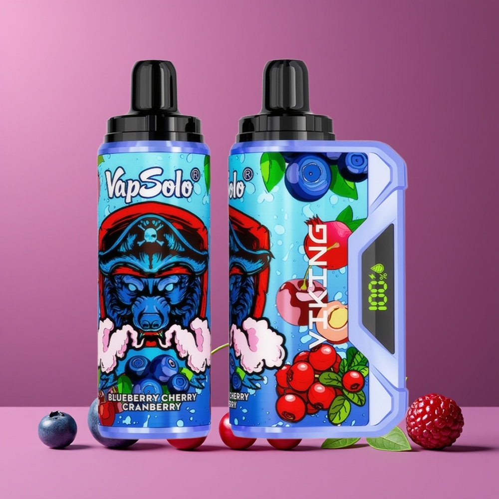 Myrtille Cerise Canneberge VapSolo VIKING 12000 Puffs 22ml Belgique Grossiste Type-C LED