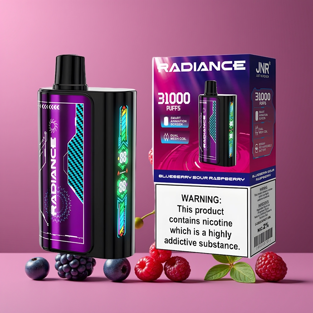 Myrtille Framboise Acidulée JNR Radiance 31000 Puffs 28ml Belgique Grossiste Dual Mesh Coil