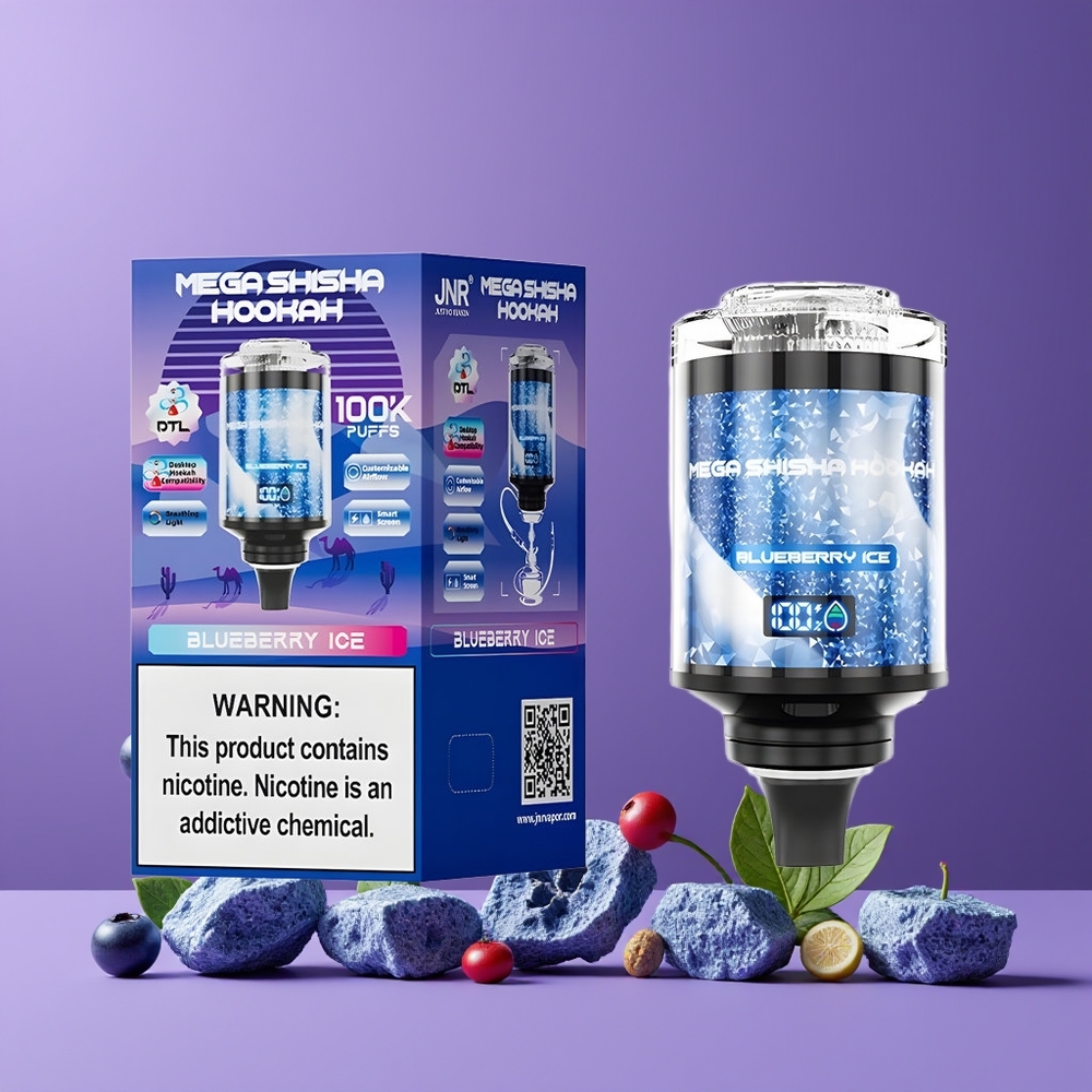 Myrtille Glace JNR Mega Shisha Hookah 100K 2 Nicotine 2200mAh Belgique Grossiste
