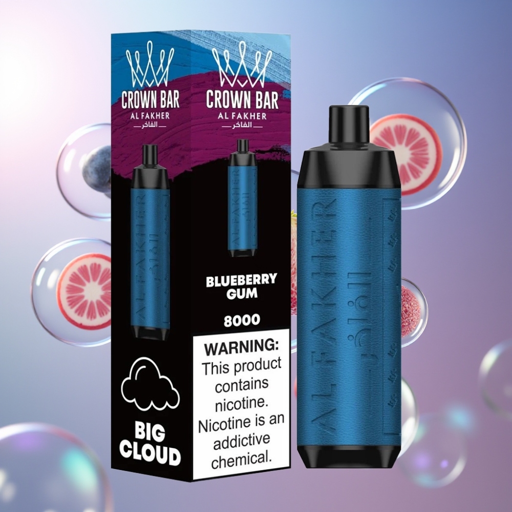 Myrtille Gomme Al Fakher Crown Bar 8000 Puffs 18ml Belgique Grossiste USB Type-c 06 ohm