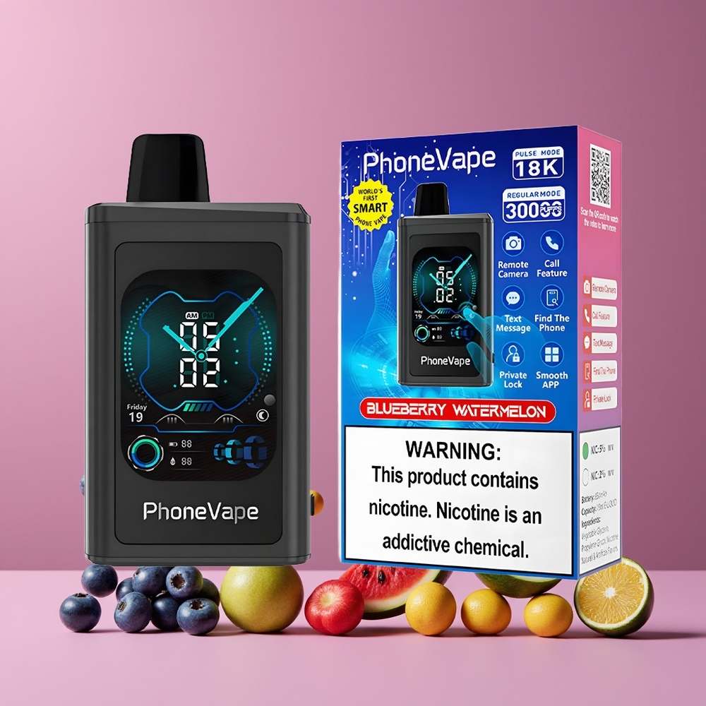 Myrtille Pastèque JNR PhoneVape 30000 bouffées Belgique Grossiste Batterie Rechargeable 850mAh Écran Complet