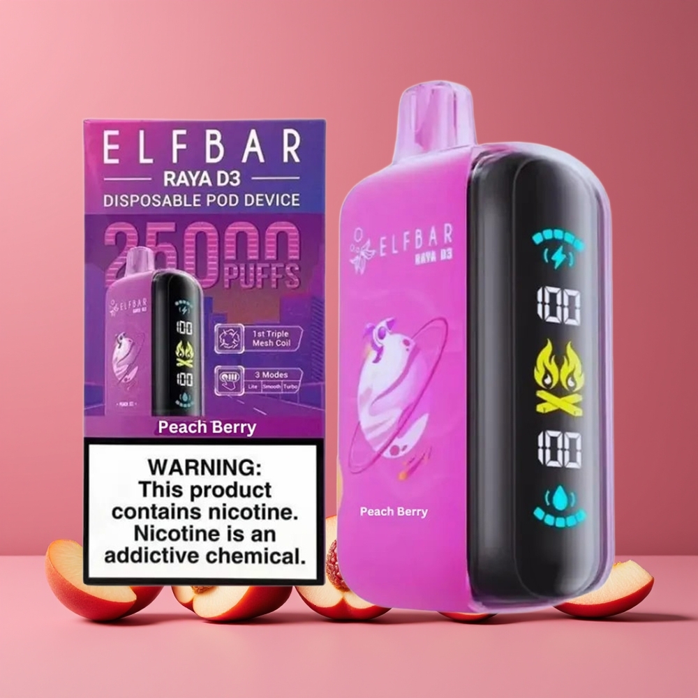 Pêche Baie ELF BAR RAYA D3 25000 Puffs Belgique Grossiste 23ml Type-C