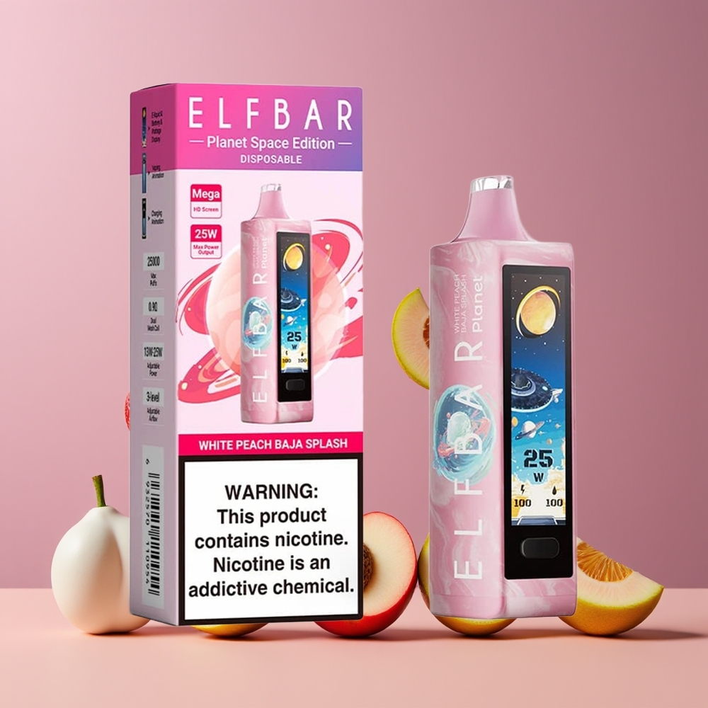 Pêche Blanche Baja Splash ELF BAR Planet 25000 Puffs Belgique Grossiste 18ml Mesh