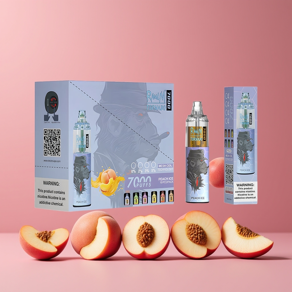 Pêche Glacée RandM Fumot Tornado 7000 Puffs 14ML Belgique Grossiste Air-Adjustable