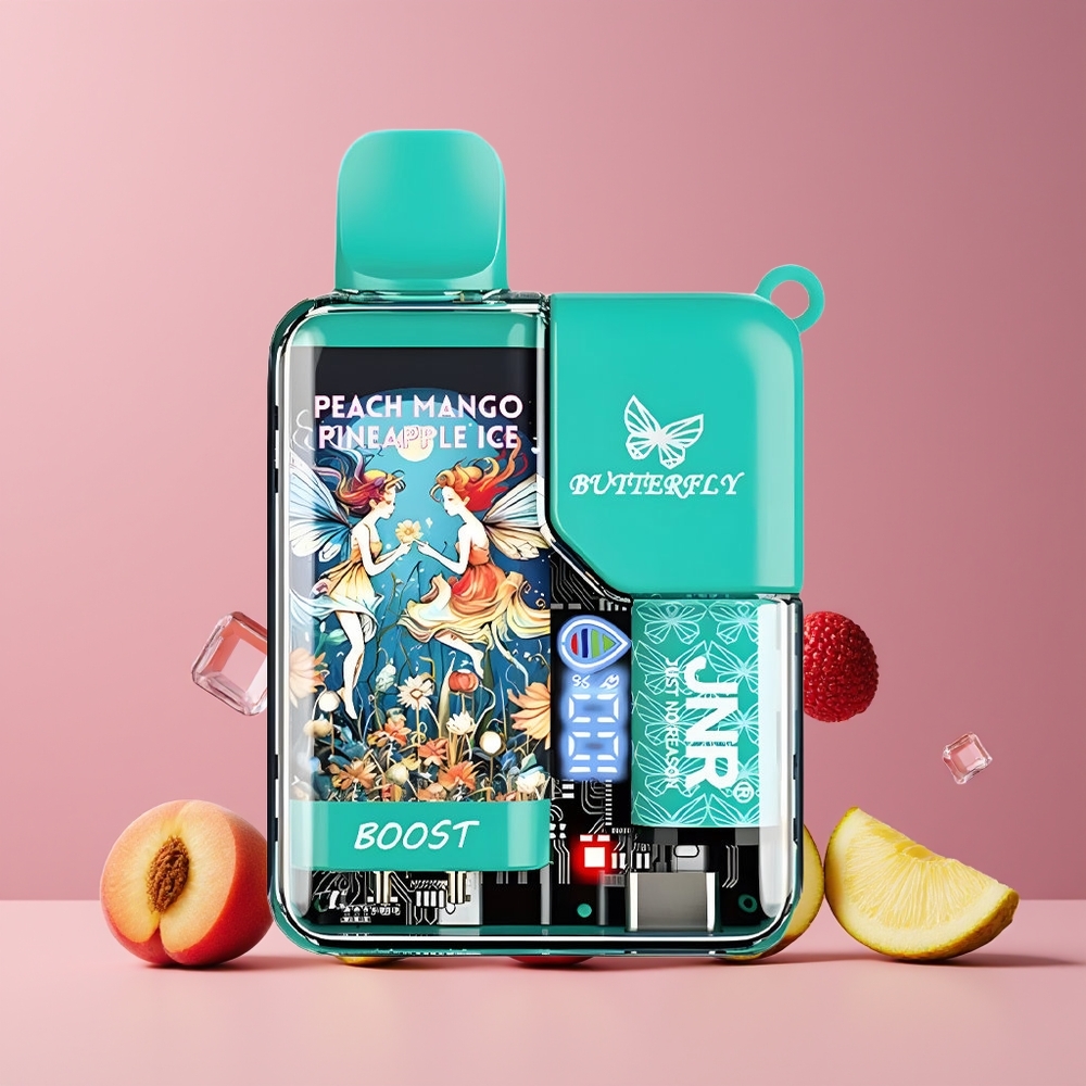 Pêche Mangue Ananas Glacé JNR Butterfly 8500 Bouffées Belgique Grossiste 15ml 5