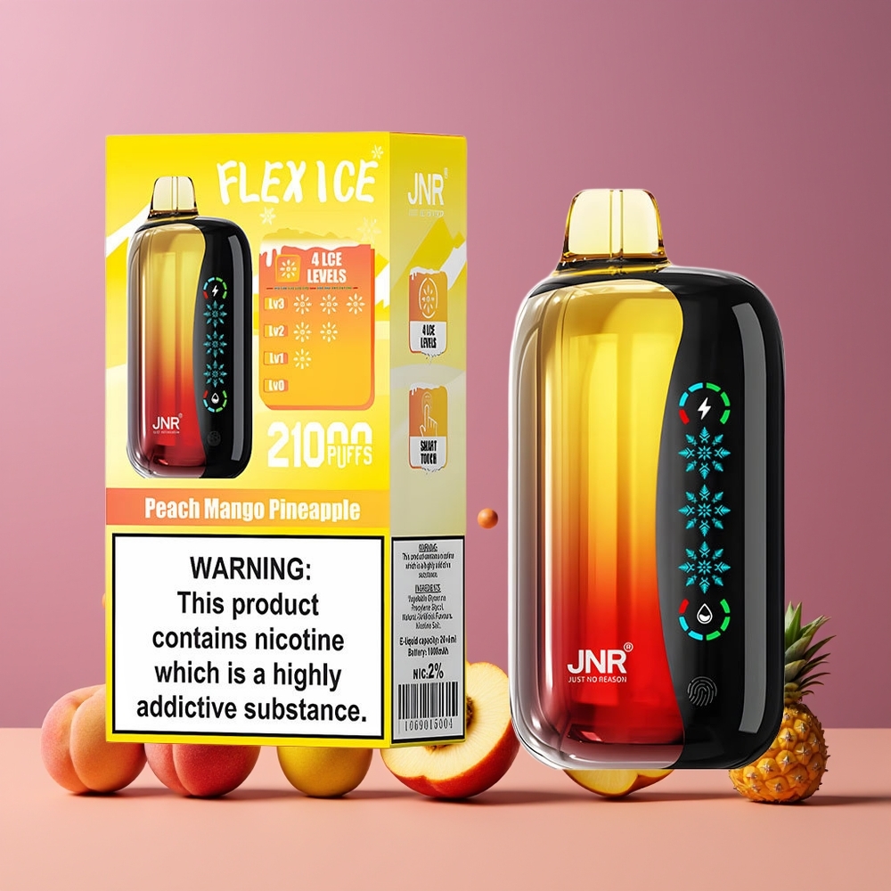 Pêche Mangue Ananas JNR Flex Ice 21000 Puffs Belgique Grossiste 26ml Airflow Réglable
